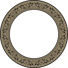 Vector round gold with black border, frame, Pompeii ring. Circle Neopolitan ornament. Art of Ancient Rome