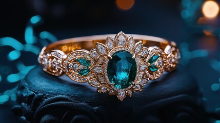 Fototapeta premium Elegant Handcrafted Emerald and Diamond Bracelet