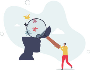 Mental health awareness and emotional inner self care.Psychology or psychotherapy research to help people solve mind problems.flat characters.