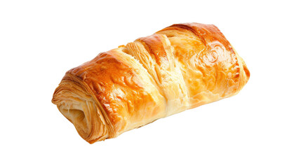 Delicious flaky croissant pastry on white isolated background.