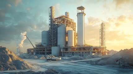 Eco friendly Modern Cement Factory with Zero Carbon Commitment at SunriseSunset