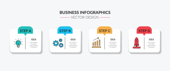 Business Infographic 4 Step Timeline Journey. Process Diagram, 4 Options on White Background