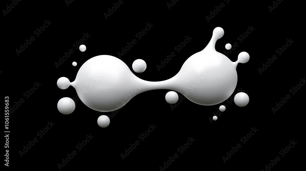 Poster the image is of two white blobs of liquid, one on top of the other, with a black background. the blo