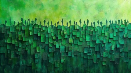 Obraz premium Minimalist outline of the Boston St. Patrick's Day Parade, with celebrants creating peaks of joy and textured valleys of green.