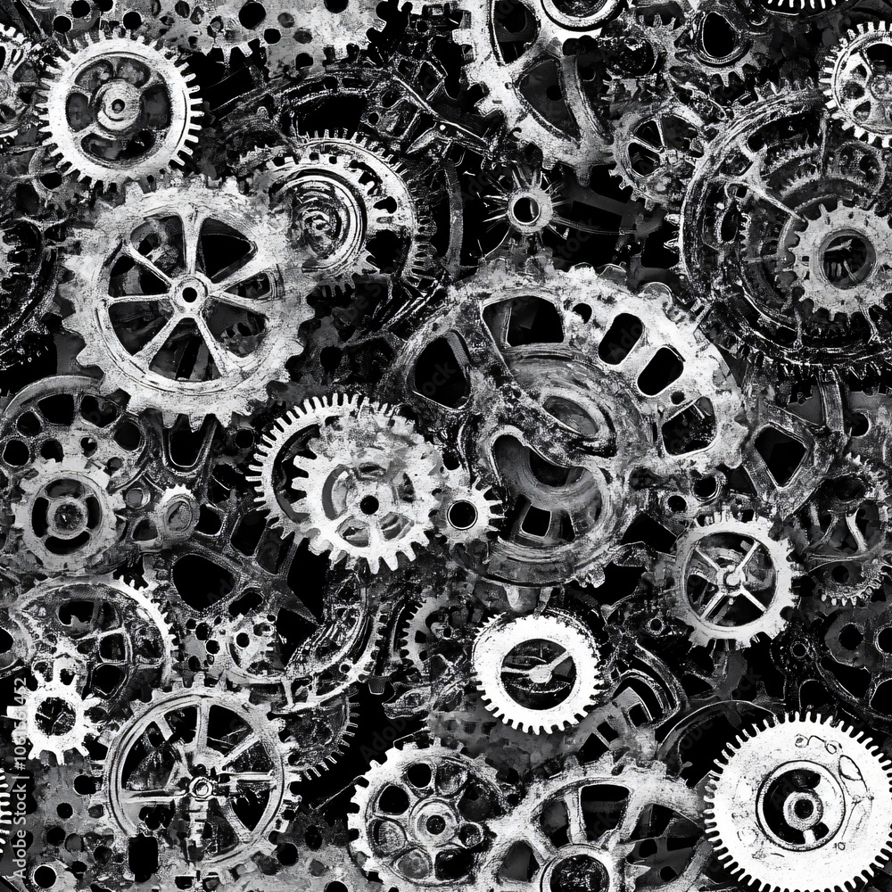 Aufkleber steampunk gears and cogs(seamless pattern and tile image)