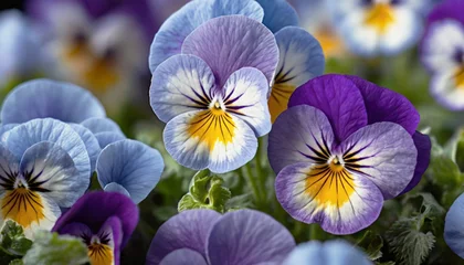 Fototapete Viola tricolor, pansy - blue flowers close-up. Natural background. © Елена Пантюхина