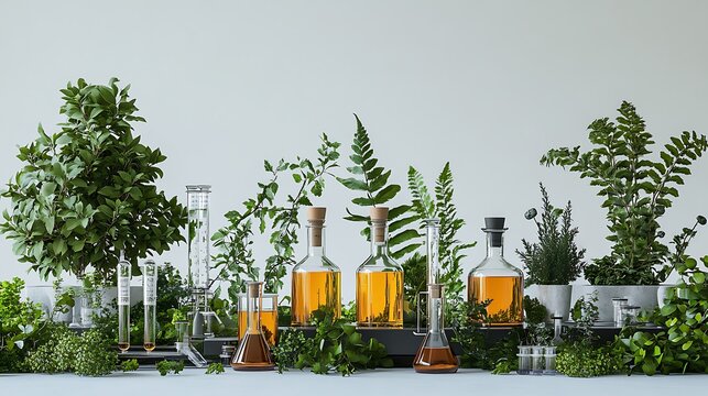 Explore natural ingredients in bottles and plants