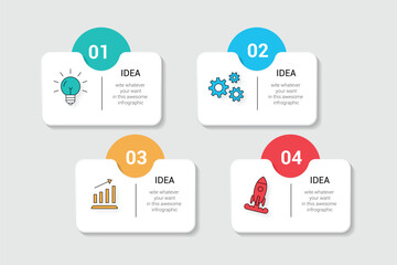 Infographic Label Design Template with Editable Stroke Icons and 4 Options or Steps