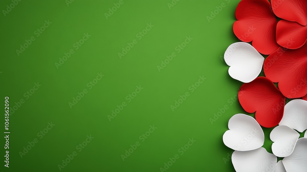 Aufkleber green background with red and white hearts. the hearts are arranged in a row and are of different si