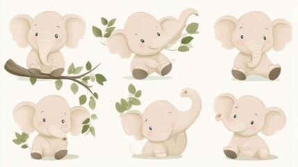 Fototapeta premium Playful Cartoon Elephants Vector Set for Kids