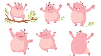 Obraz premium Cute Cartoon Hippos Collection for Creative Projects