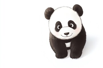 Fototapeta premium 4 Chibi panda taking small, careful steps, with round cheeks and a gentle smile, isolated on white background