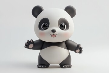 Naklejka premium 4 Lovable 3D chibi panda with round cheeks, a soft expression, and tiny paws reaching forward, isolated on white background