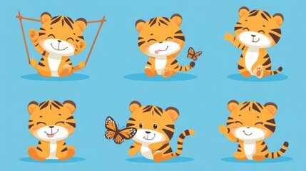 Charming Cartoon Tigers in Fun Poses