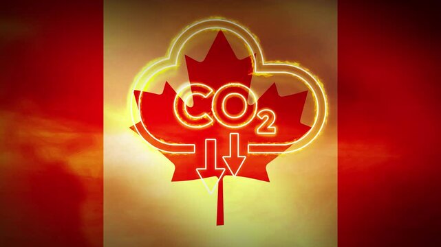 Canada CO2 emission concept 4K Animation background with Waving flag and hot weather. Glowing co2 cloud with flag