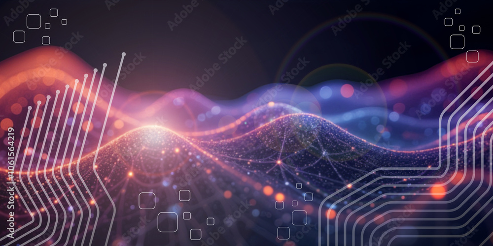 Aufkleber abstract background. technology concept and internet waves and export of data through network struct