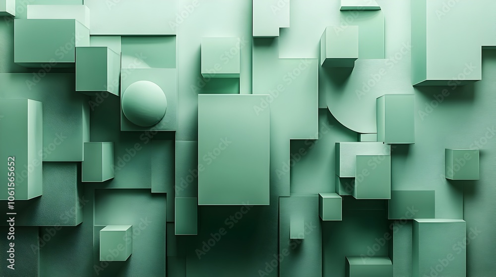 Poster simplistic abstract geometric shapes backdrop in shades of green for website title area