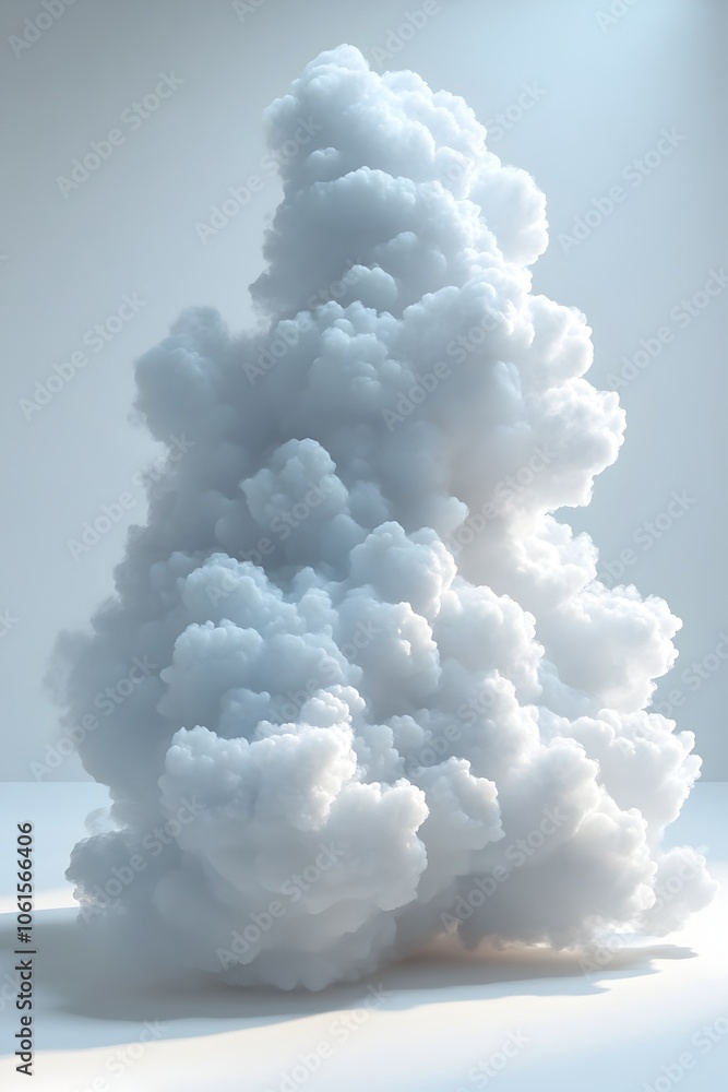 Poster fluffy white cloud 3d render on clear minimal background