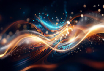 Dark abstract background with flowing light streaks.