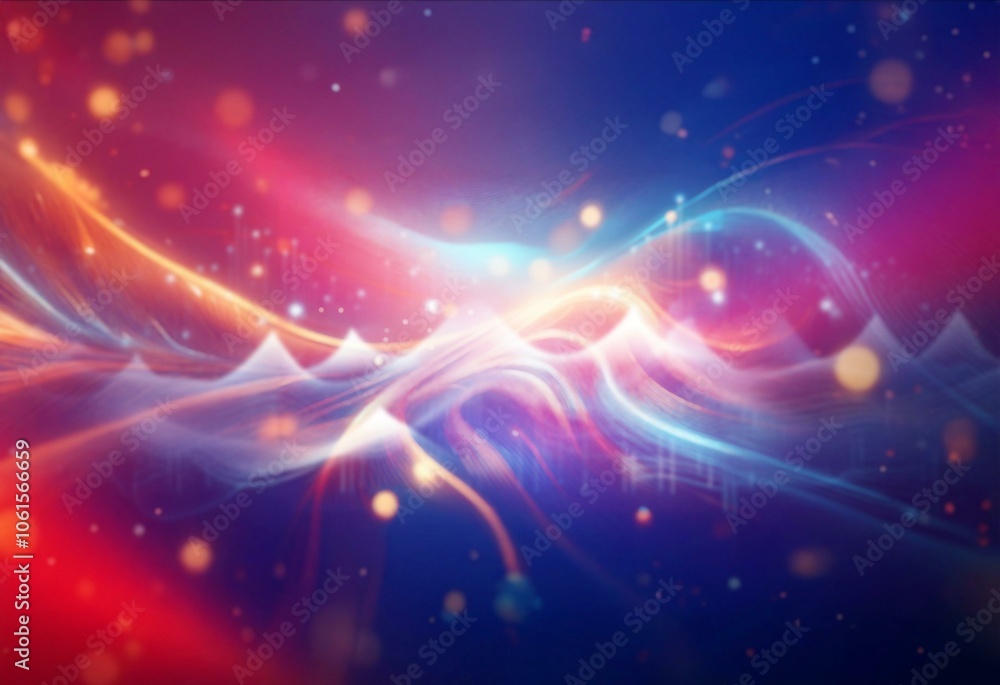 Poster abstract dark blue and orange background with glowing lines and bokeh.