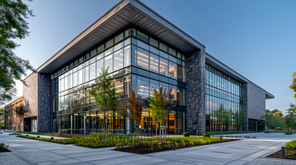 Modern Public School Constructed with Dark Colored Bricks