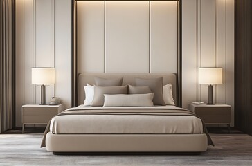 Modern Bedroom with Marble Flooring and Mirrored Closet