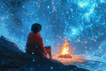 Obraz premium The Holographic Campfire, Digital Nomadism and Lifestyle