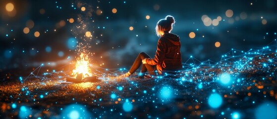 Fototapeta premium The Holographic Campfire, Digital Nomadism and Lifestyle
