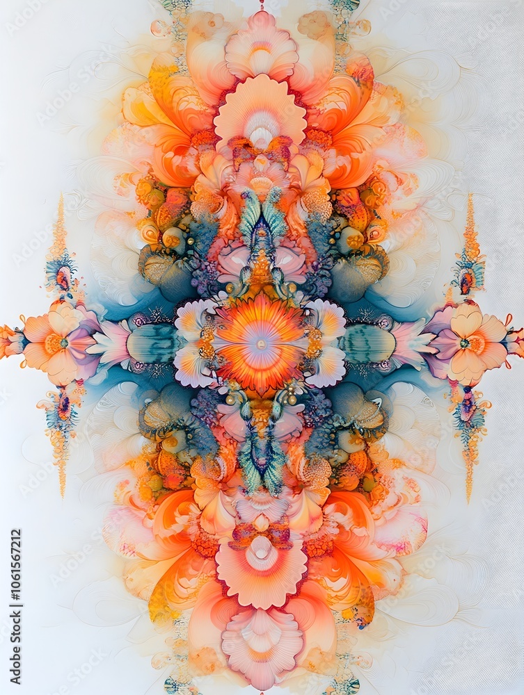 Poster mesmerizing vertical cascade of vibrant decorative patterns on white background