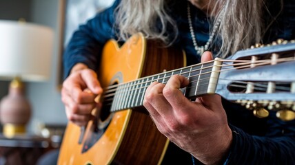 Fototapeta premium Man Plays Classic Guitar Melodies