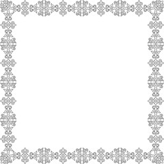 Vector black contour square Kazakh national ornament. Ethnic pattern of the peoples of the Great Steppe