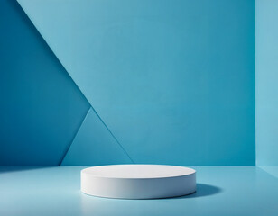 Abstract blue background for the presentation of a cosmetic product. A scene with a geometric backdrop. Podium for product promotion, beauty, natural eco cosmetic. Showcase, display case