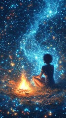 Fototapeta premium The Holographic Campfire, Digital Nomadism and Lifestyle