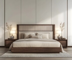 Modern Bedroom with Marble Flooring and Mirrored Closet