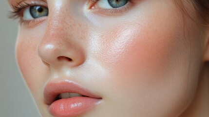 Fototapeta premium Close-up of a youthful face showcasing natural beauty and skin texture.