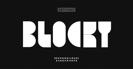 Space filled alphabet, geometric shape letters, squared blocky font for impactful logo, modern architectural headline, tech branding. Futuristic appeal typography. Vector typeset.