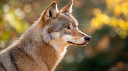 Fototapeta premium Majestic Wolf in Profile with Luminous Eyes