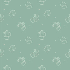 Cactus line so cute.on star green background.pattern seamless vector and illustration.
