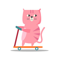 Cat pink cartoon so cute ride scooter.vector illustration for shirt.  © Therdsak