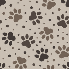 Paws seamless vector pattern. Footstep pet paw pattern