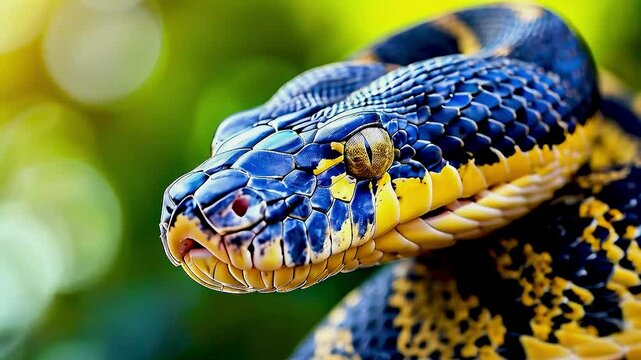 a blue and yellow snake