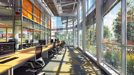 In a virtual design studio, architects and engineers collaborate on sustainable buildings and infrastructure, using advanced simulation tools to improve energy efficiency 