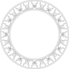 Vector black contour round classic renaissance ornament. Circle, ring, european border, revival style frame