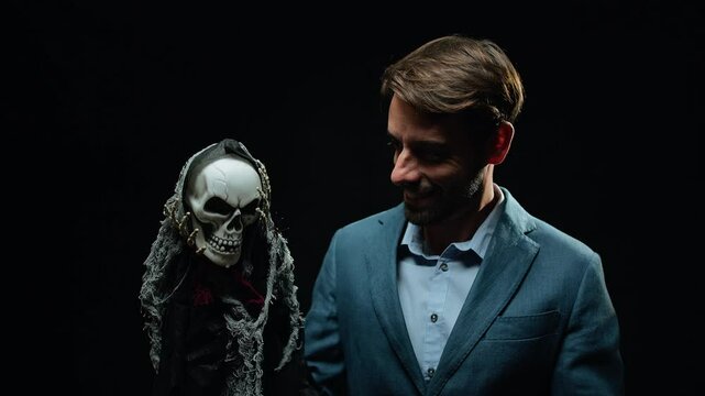 Ventriloquist Talks To Skull for halloween show 