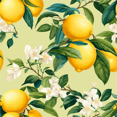 lemon on a branch seamless pattern