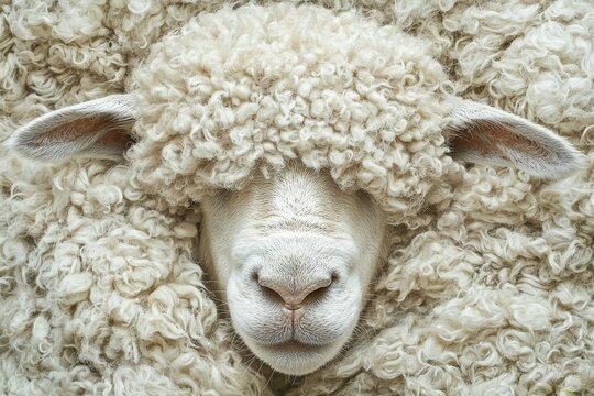 portrait of a sheep that has whool over his eyes