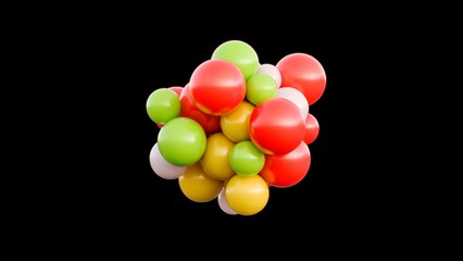 Here we see a vibrant 3D rendering of an atomic nucleus, which showcases protons and neutrons arranged in a colorful and dynamic way that is ideal for educational as well as scientific uses