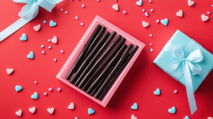 Fototapeta premium Pepero day with Chocolate Biscuit Sticks set,Pocky straw stick set,Couple Lovely day,Pepero Day Love Event,romantic event banner illustration,November 11th concept,valentine day.