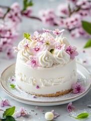 Fototapeta premium Delicious Spring Cake with Creamy Flowers in Homemade Still Life