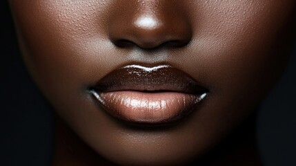 Close-up of smooth, dark skin highlighting lips and facial features.